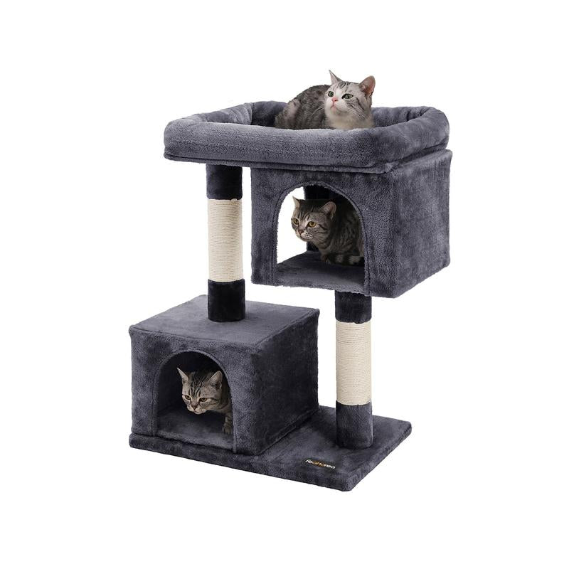 【Outdoorfun】Feandrea Cat Tree, 33.1-Inch Cat Tower, L, Condo for Large Cats up to 16 Lb,2 Cat Caves, Scratching Post