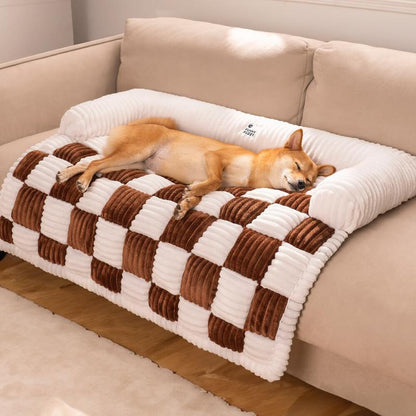 FUNNYFUZZY Cream Square Plaid Cozy Dog Mat Furniture Protector Cover, Pet Bedding, Large Dog Bed,Dog Bed Mat Blanket