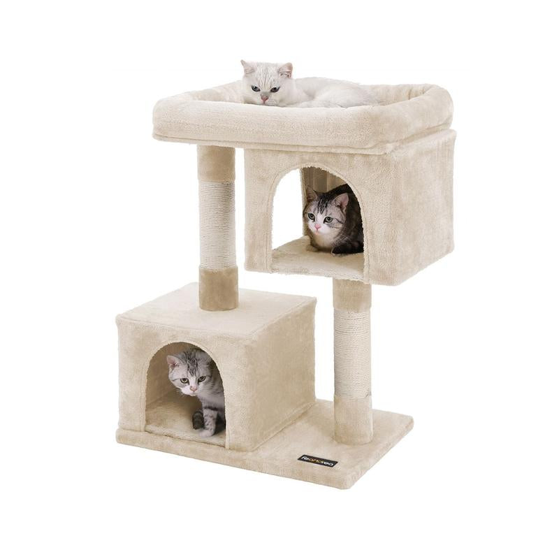 【Outdoorfun】Feandrea Cat Tree, 33.1-Inch Cat Tower, L, Condo for Large Cats up to 16 Lb,2 Cat Caves, Scratching Post