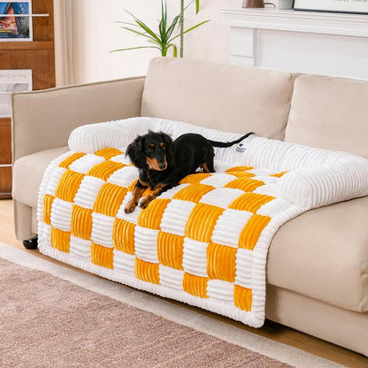 FUNNYFUZZY Cream Square Plaid Cozy Dog Mat Furniture Protector Cover, Pet Bedding, Large Dog Bed,Dog Bed Mat Blanket