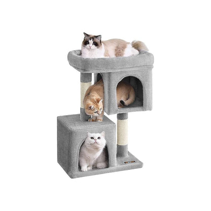 【Outdoorfun】Feandrea Cat Tree, 33.1-Inch Cat Tower, L, Condo for Large Cats up to 16 Lb,2 Cat Caves, Scratching Post
