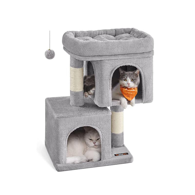 【Outdoorfun】Feandrea Cat Tree, 33.1-Inch Cat Tower, L, Condo for Large Cats up to 16 Lb,2 Cat Caves, Scratching Post