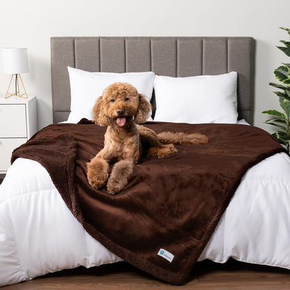 Waterproof Dog Blanket for Medium Large Dog Puppy Cat Throw for Couch Cover Leakproof Protection, Sherpa Fleece, Reversible Soft Washable 60X40 Brown Brown