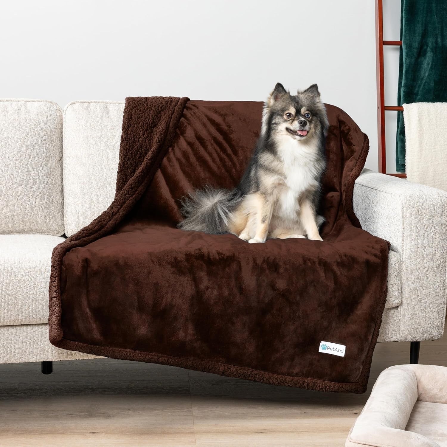 Waterproof Dog Blanket for Medium Large Dog Puppy Cat Throw for Couch Cover Leakproof Protection, Sherpa Fleece, Reversible Soft Washable 60X40 Brown Brown