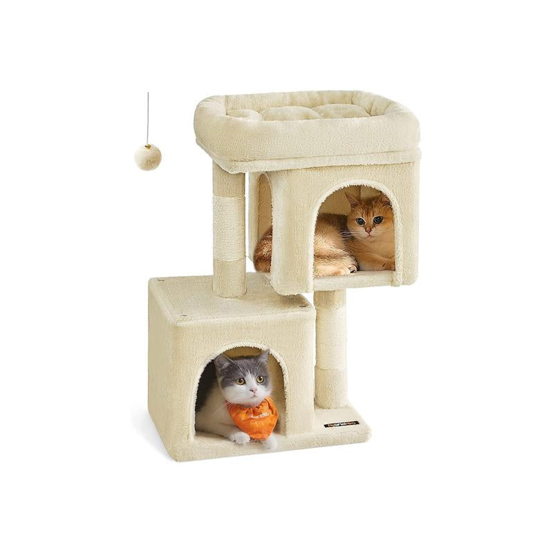【Outdoorfun】Feandrea Cat Tree, 33.1-Inch Cat Tower, L, Condo for Large Cats up to 16 Lb,2 Cat Caves, Scratching Post