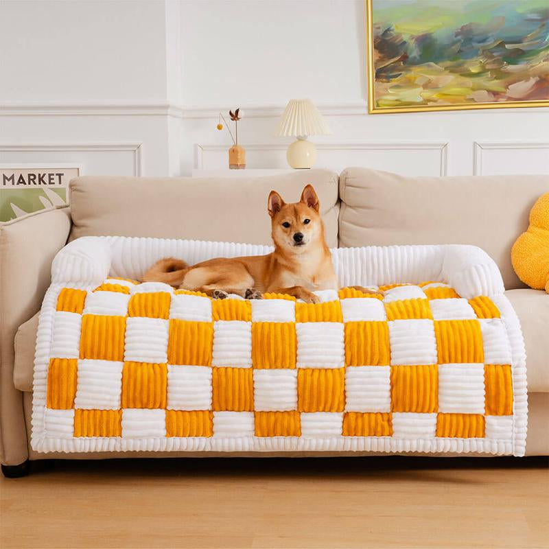 FUNNYFUZZY Cream Square Plaid Cozy Dog Mat Furniture Protector Cover, Pet Bedding, Large Dog Bed,Dog Bed Mat Blanket